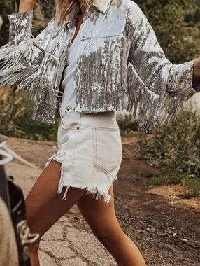 Silver Sequin Fringe Jacket